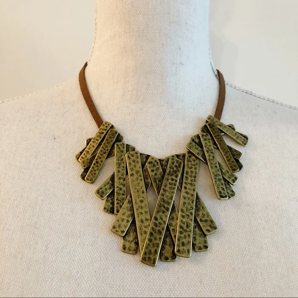 NWOT MARLYN SCHIFF Boho Antique Gold Tone Statement Necklace - Picture 1 of 14